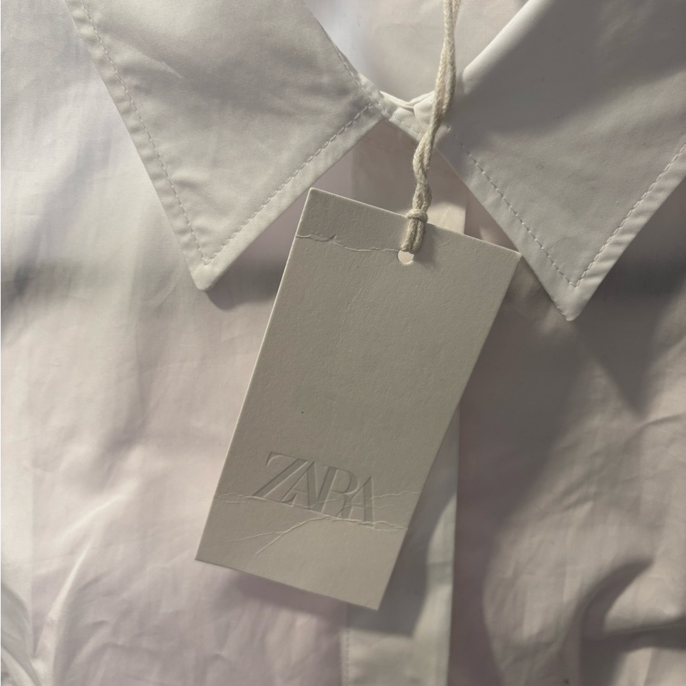 Zara White Tailored Peplum Button-Front Blouse - Picture 4 of 4
